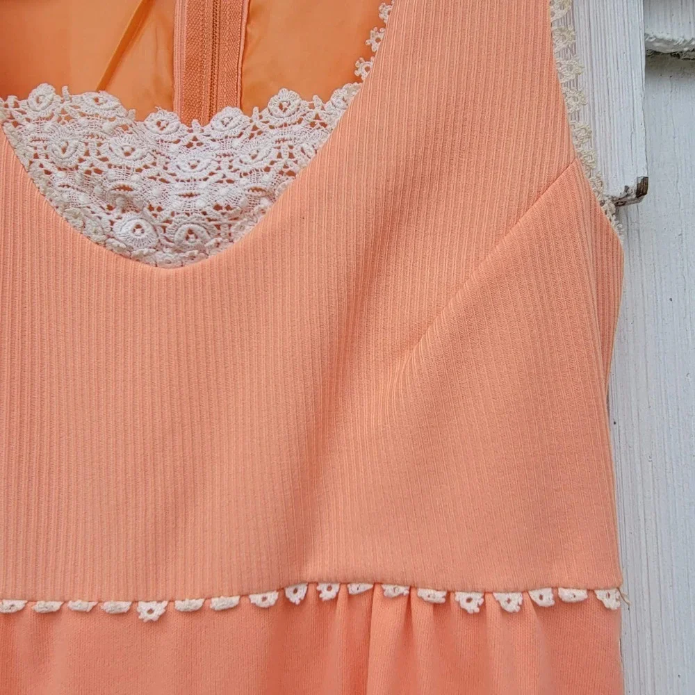 Vintage 70s JC Penney Fashions‎ Peach Sleeveless Maxi Dress 12